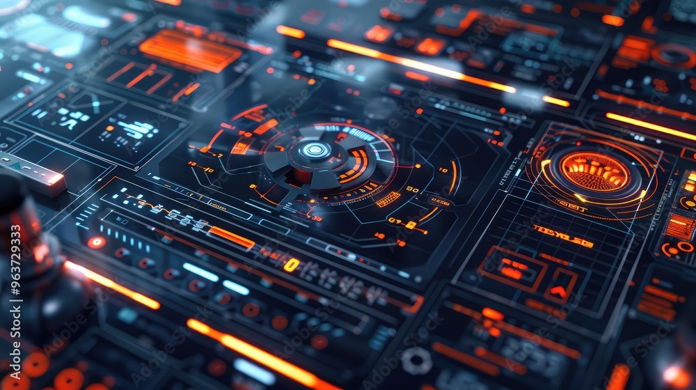 Futuristic Digital Interface with Holographic Display