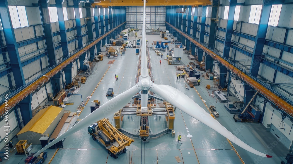 Large-Scale Wind Turbine Assembly in Industrial Facility Large-Scale Wind Turbine Assembly in Industrial Facility