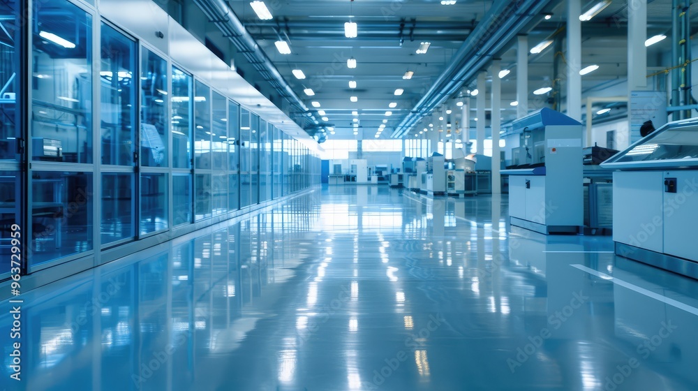 Modern High-Tech Industrial Facility with Reflective Flooring Modern High-Tech Industrial Facility with Reflective Flooring