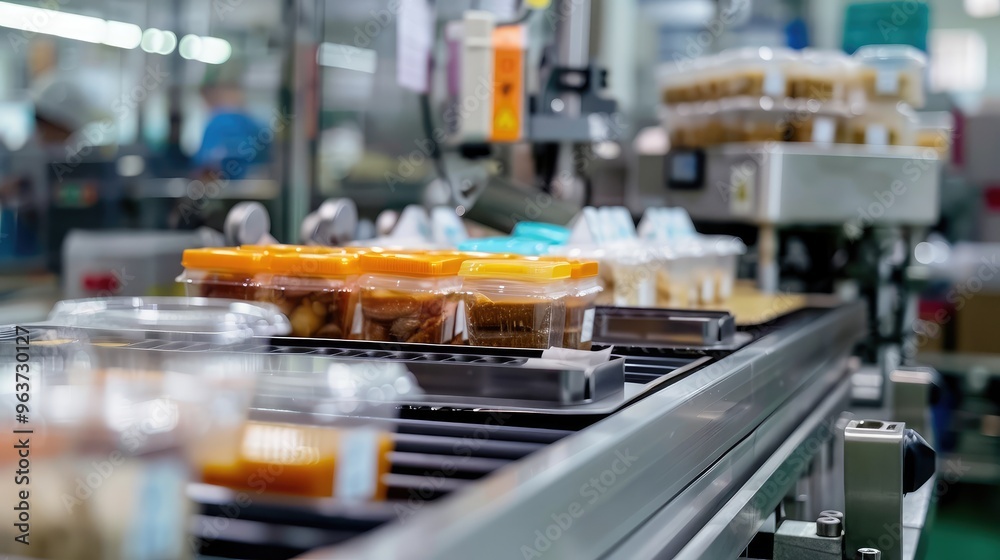 Automated Food Packaging Line in Modern Factory Automated Food Packaging Line in Modern Factory