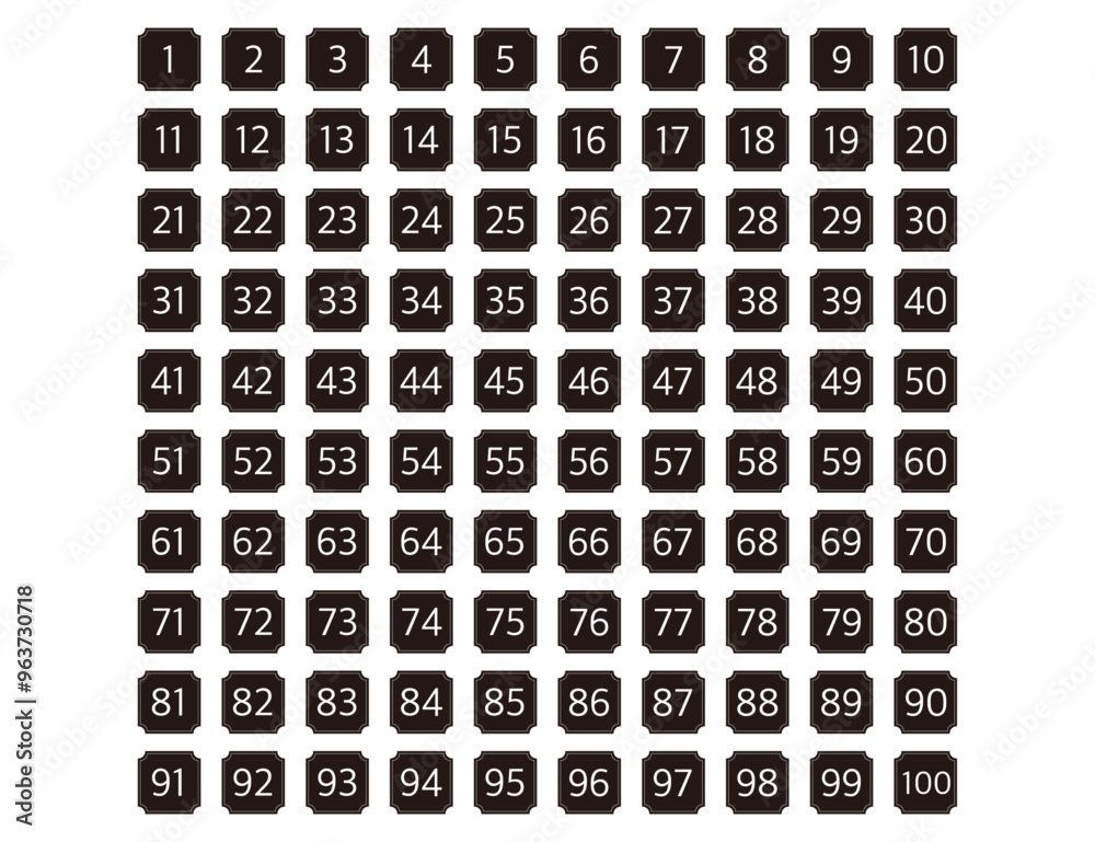 シンプルな数字のデザイン 1~100 シンプルな数字のデザイン 1~100