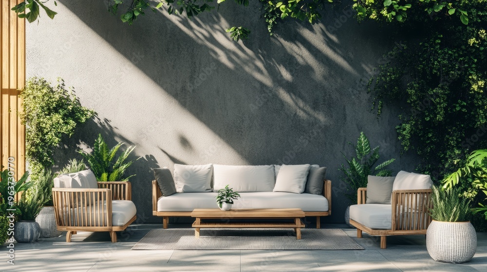Obraz premium Stylish Outdoor Patio with Furniture and Plants