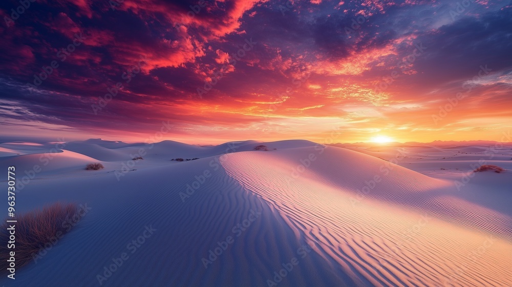 Dramatic Panoramic Sunset Over Remote Desert Landscape with Vibrant Orange, Pink, and Purple Sand Dunes – Capturing Vastness and Isolation Dramatic Panoramic Sunset Over Remote Desert Landscape with Vibrant Orange, Pink, and Purple Sand Dunes – Capturing Vastness and Isolation