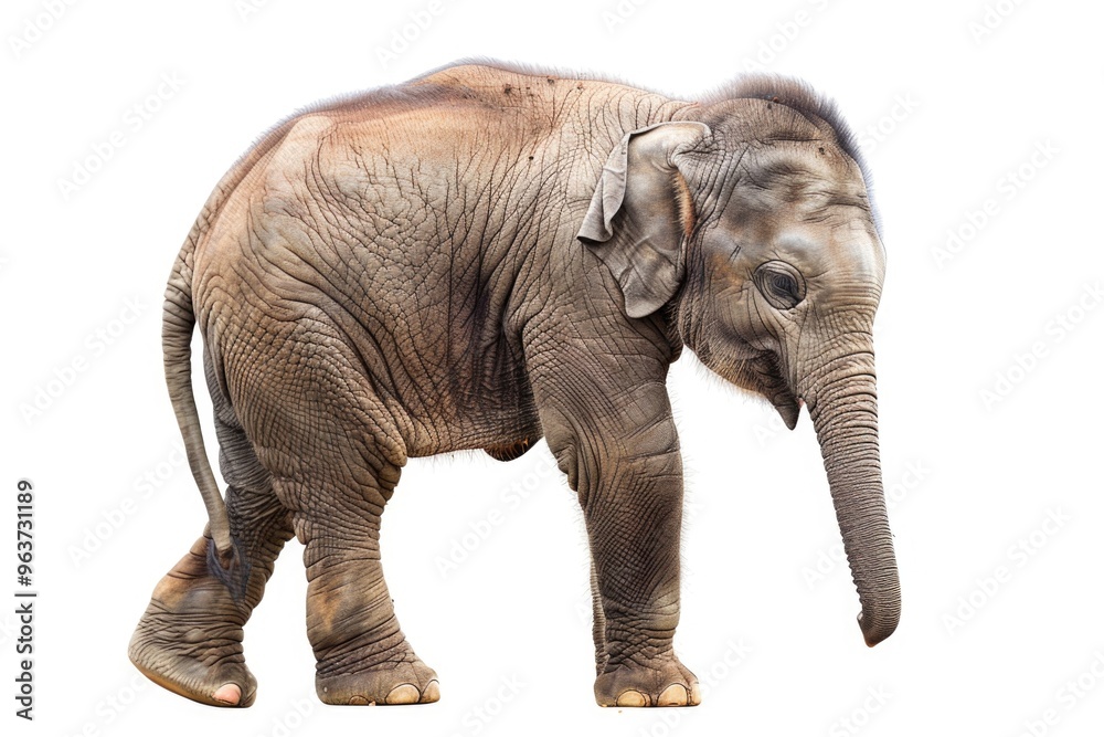 An elephant standing in front of a plain white background An elephant standing in front of a plain white background