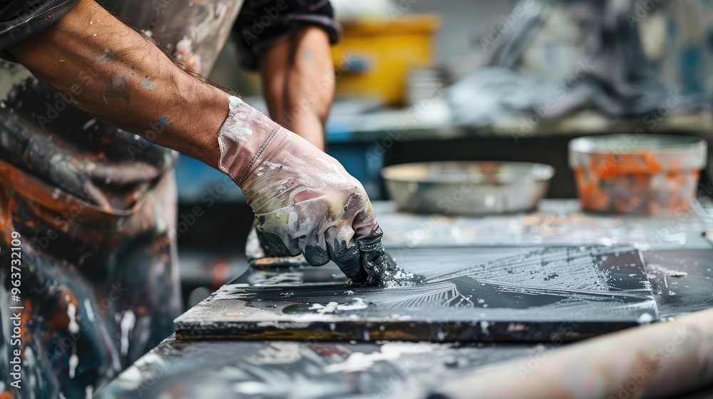 Art Studio Creativity: Artist Working on Canvas Art Studio Creativity: Artist Working on Canvas