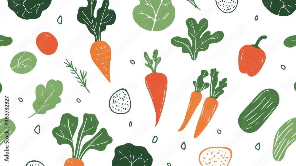 Seamless Vector Graphic Design of Vegetables on White Background with Green Lines Seamless Vector Graphic Design of Vegetables on White Background with Green Lines