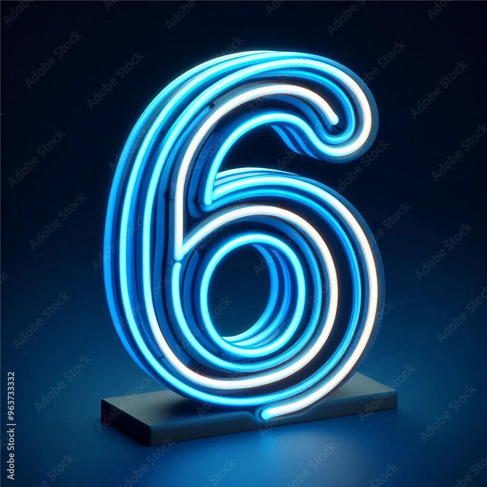 3d blue neon number 6 isolated on white background 3d blue neon number 6 isolated on white background