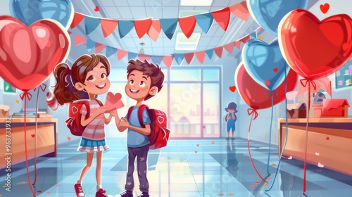 A couple standing together in a room filled with balloons, celebrating or having fun photo