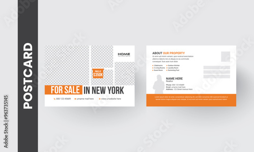 Real Estate Postcard Design Vector Business Template Modern & Elegant Home For Sale.