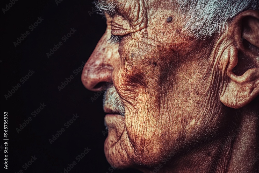 Neural architecture Brain agility Profile of an elderly man with deep facial lines symbolizing the wisdom gained through experience and the passage of time