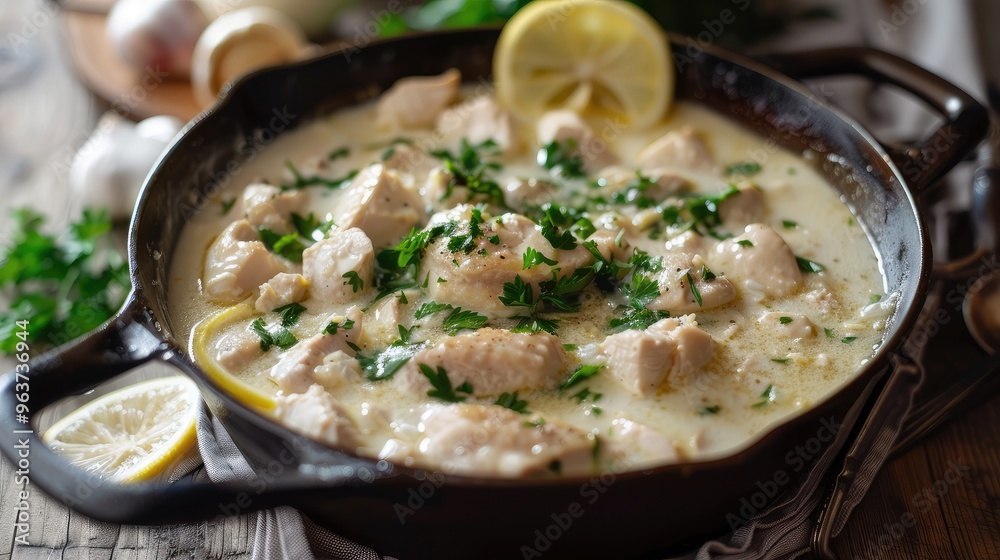 Creamy Lemon Garlic Chicken in a Rustic Pan Creamy Lemon Garlic Chicken in a Rustic Pan