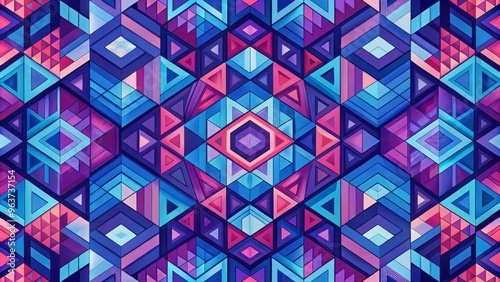 A geometric pattern-inspired illustration featuring a blend of blue-violet, violet, and red-violet analogous colors, with bold shapes and lines, conveying a sense of creativity and modernity. photo