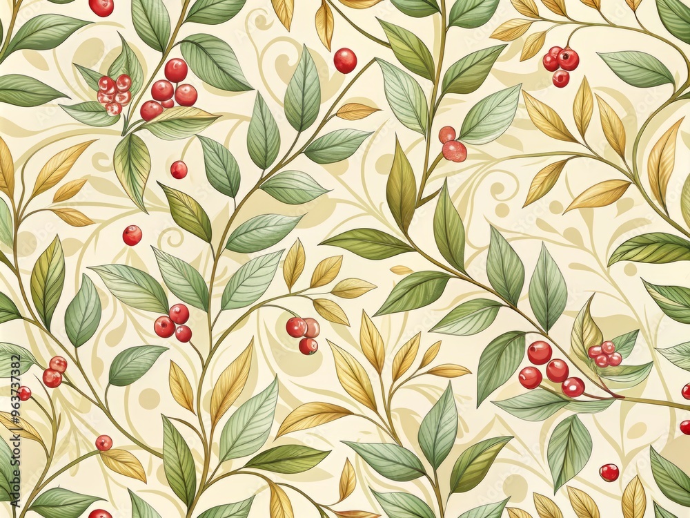 A delicate, whimsical pattern featuring intertwined leaves and berries on a soft, creamy background, with subtle gradient shading to create a sense of depth and dimensionality. A delicate, whimsical pattern featuring intertwined leaves and berries on a soft, creamy background, with subtle gradient shading to create a sense of depth and dimensionality.
