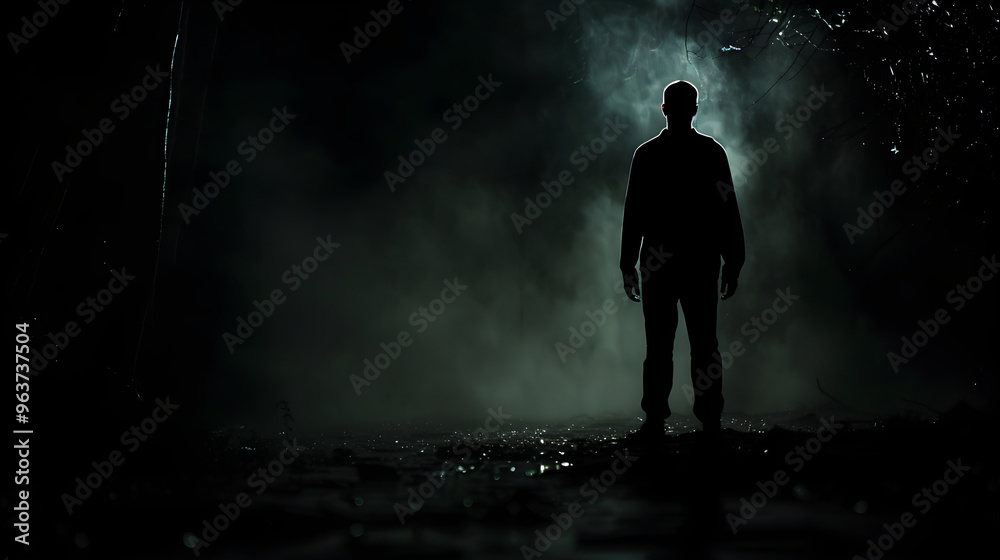 Mysterious silhouette hidden in shadows, with a hint of danger and intrigue, in artistic style. Mysterious silhouette hidden in shadows, with a hint of danger and intrigue, in artistic style.