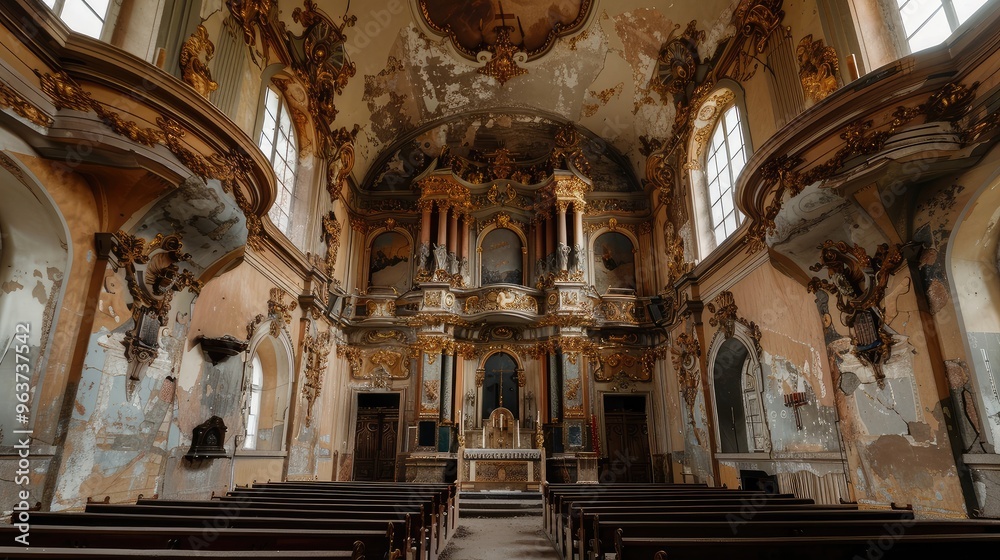 Obraz premium Captivating Beauty of an Abandoned Church Interior with Historical Architecture