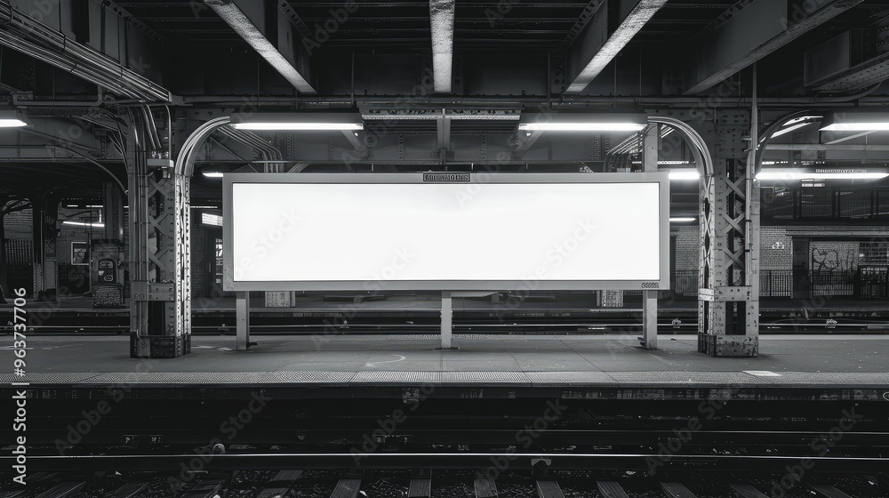 Minimalist Urban Scene Featuring Blank Billboard at Subway Station Minimalist Urban Scene Featuring Blank Billboard at Subway Station