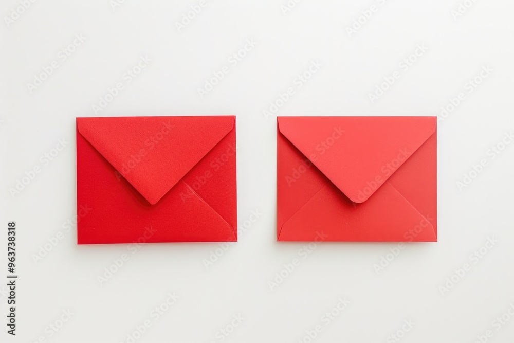 Two red envelopes sit on a white surface Two red envelopes sit on a white surface