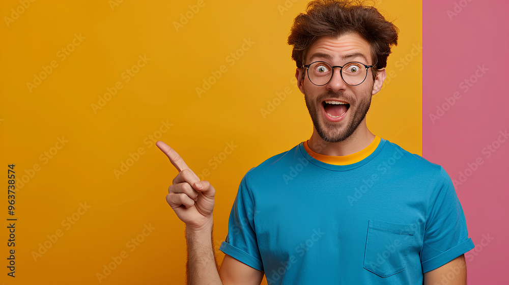 A man with glasses is pointing to the sky A man with glasses is pointing to the sky