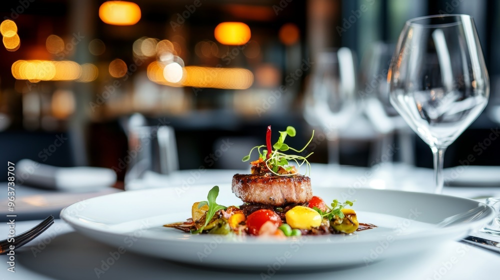Beautifully Arranged Gourmet Dish on a Restaurant Table Beautifully Arranged Gourmet Dish on a Restaurant Table
