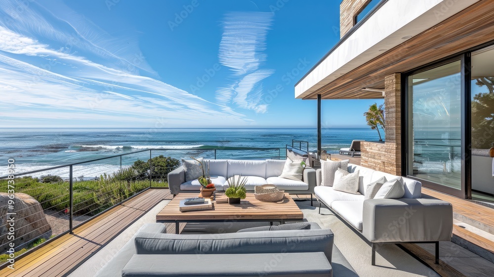 Tranquil Coastal Oasis: A Modern Outdoor Living Space with Ocean Views Tranquil Coastal Oasis: A Modern Outdoor Living Space with Ocean Views