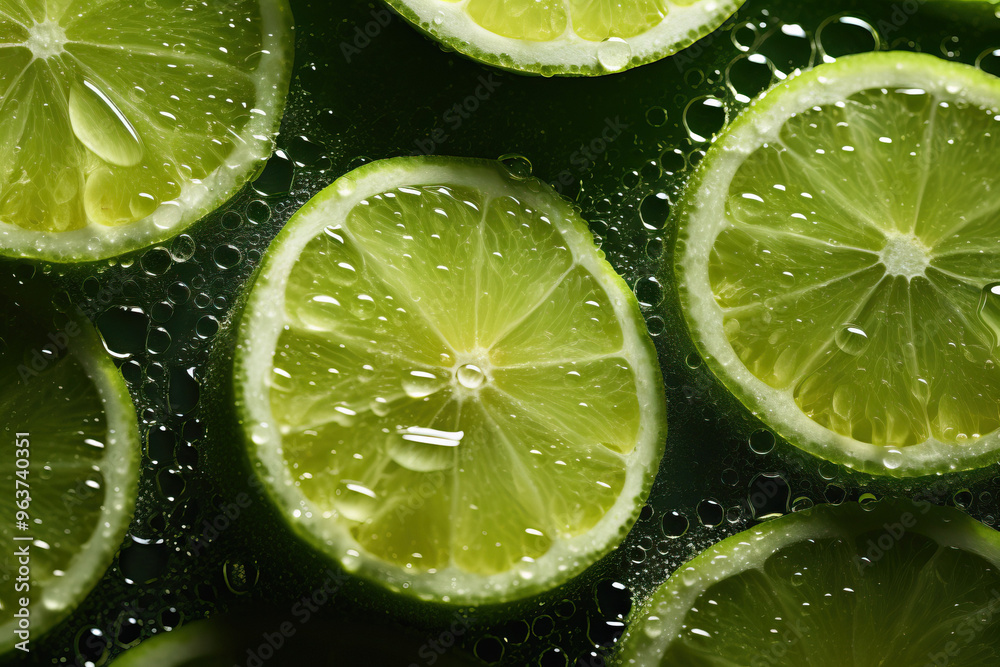 Fresh juicy lime with water drops, top view Fresh juicy lime with water drops, top view