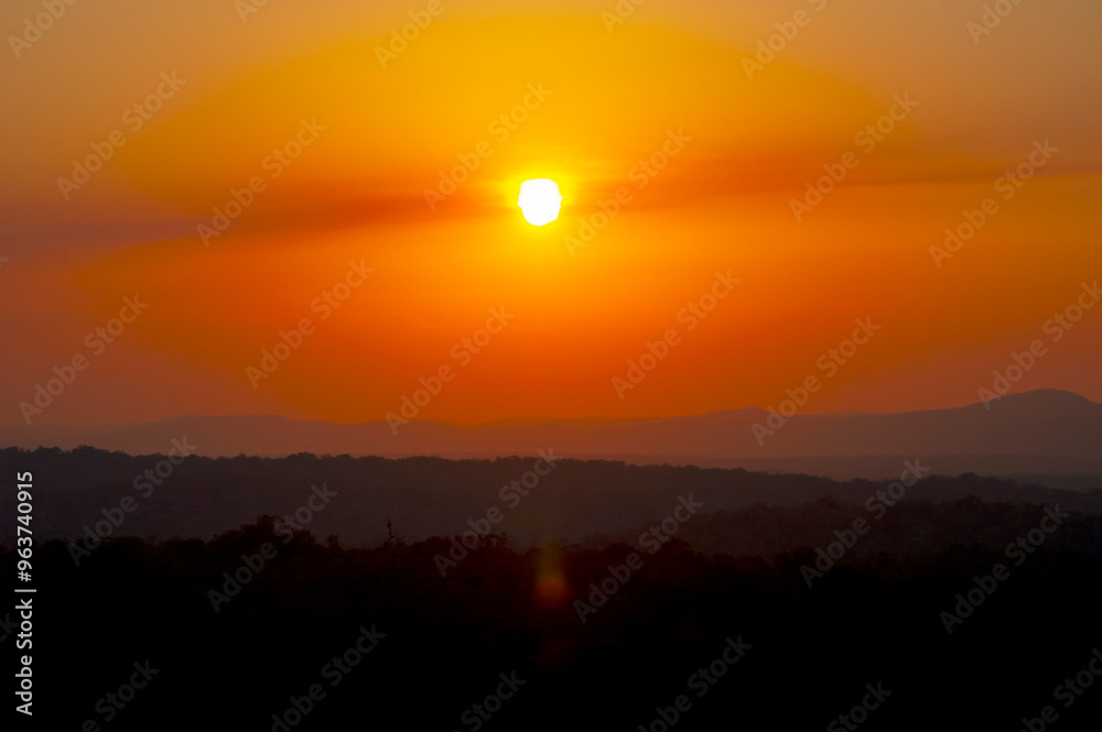 Sunset, panoramic view in the Guatemalan rainforest, relaxed and pollution-free space, Tikal National Park. Sunset, panoramic view in the Guatemalan rainforest, relaxed and pollution-free space, Tikal National Park.