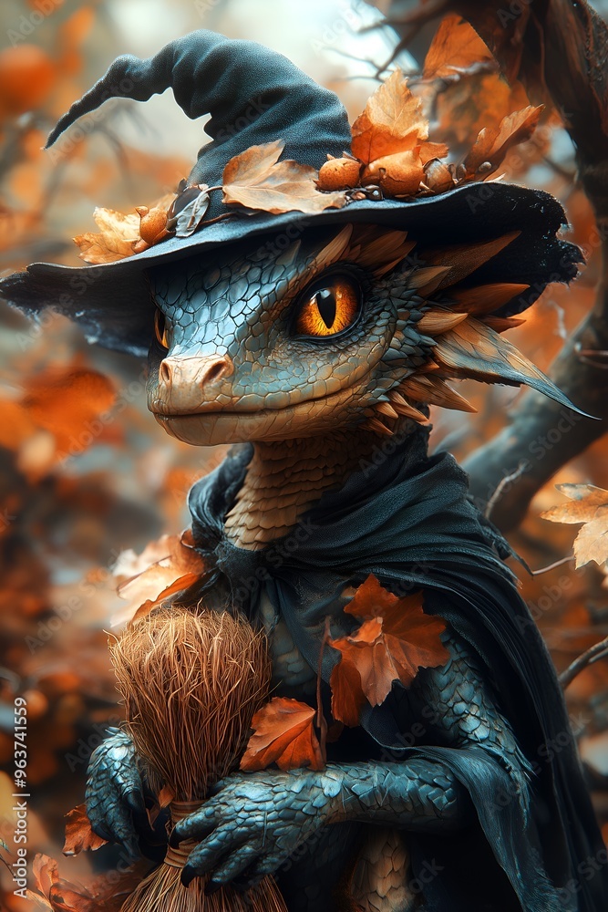 Halloween Poster Dragon in Witch Costume 03 - 3584 x 5376 19.3MP - created by AI Halloween Poster Dragon in Witch Costume 03 - 3584 x 5376 19.3MP - created by AI