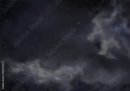 Wallpaper Mural Scenery Night sky with clouds watercolor realistic illustration. Hand drawn starry sky with clouds. Beautiful dreamy night sky background, banner, painting, wallpaper. Torontodigital.ca