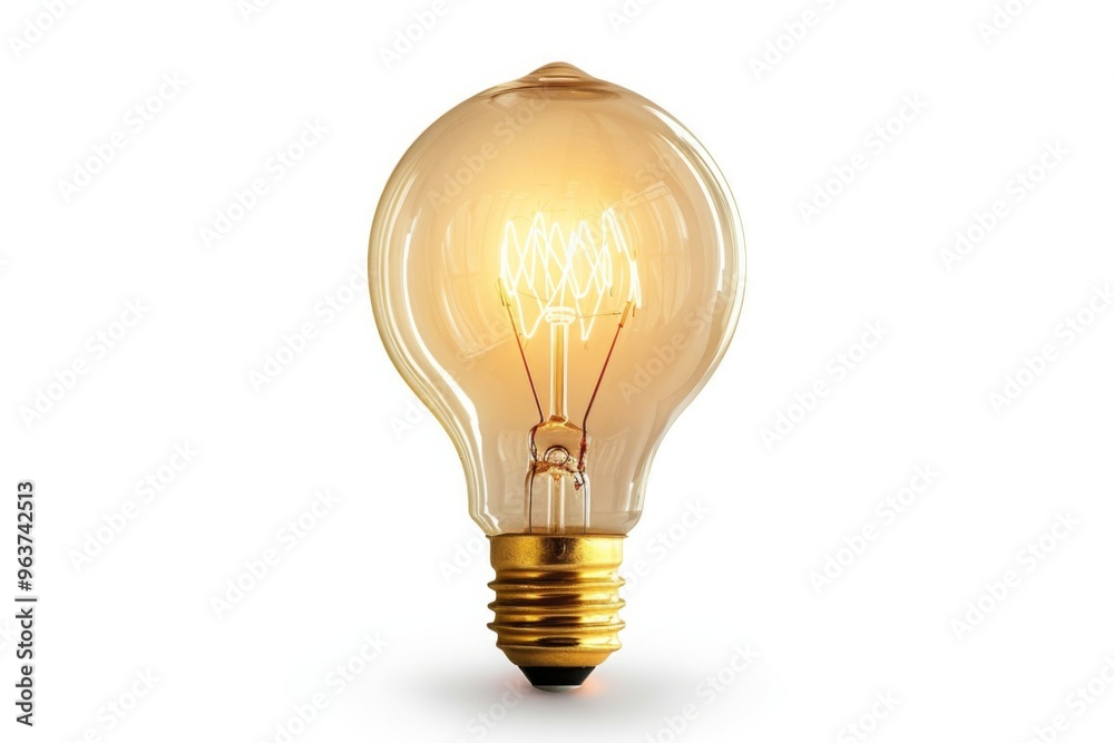 An illuminated light bulb sitting on a clean white surface An illuminated light bulb sitting on a clean white surface