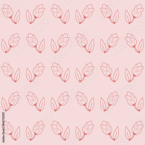 Pink floral line art frame. Romantic background with floral bouquet. Vector illustration with elegant vintage botanical decorative elements.