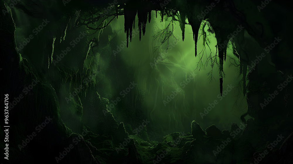 Dark cave with eerie creatures crawling out of shadows, mysterious and spooky atmosphere surrounds. Dark cave with eerie creatures crawling out of shadows, mysterious and spooky atmosphere surrounds.