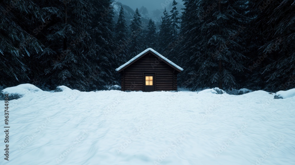 cozy winter cabin in snowy forest cozy winter cabin in snowy forest