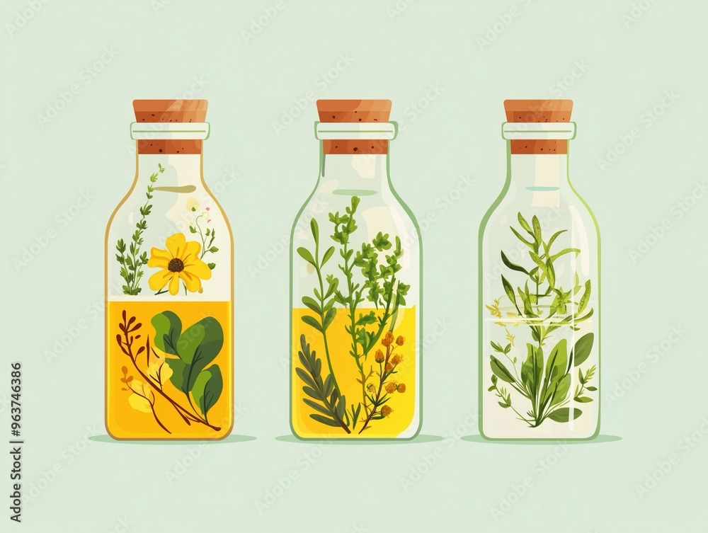 Illustration of Herb and Flower Infused Bottles Illustration of Herb and Flower Infused Bottles