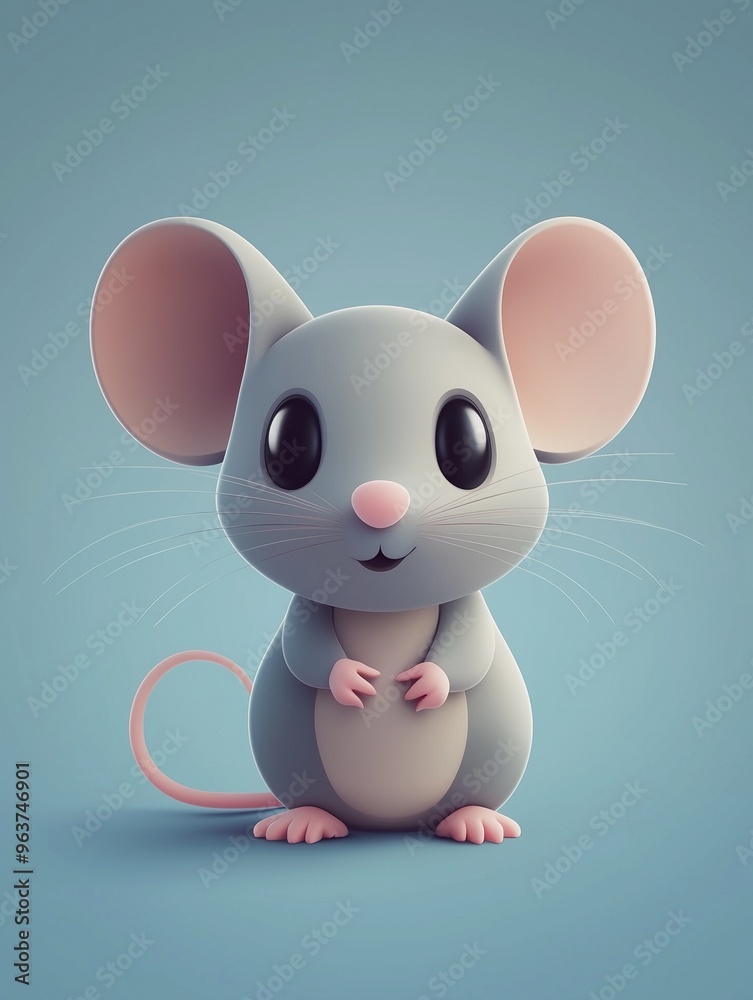 Cute Cartoon Mouse Illustration on Blue Background