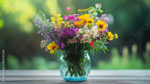 Bouquet of wildflowers in a glass vase