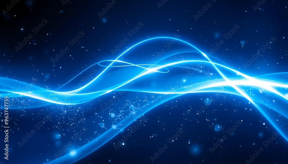 Abstract Glowing Streams of Blue and White Light in a Cosmic Space