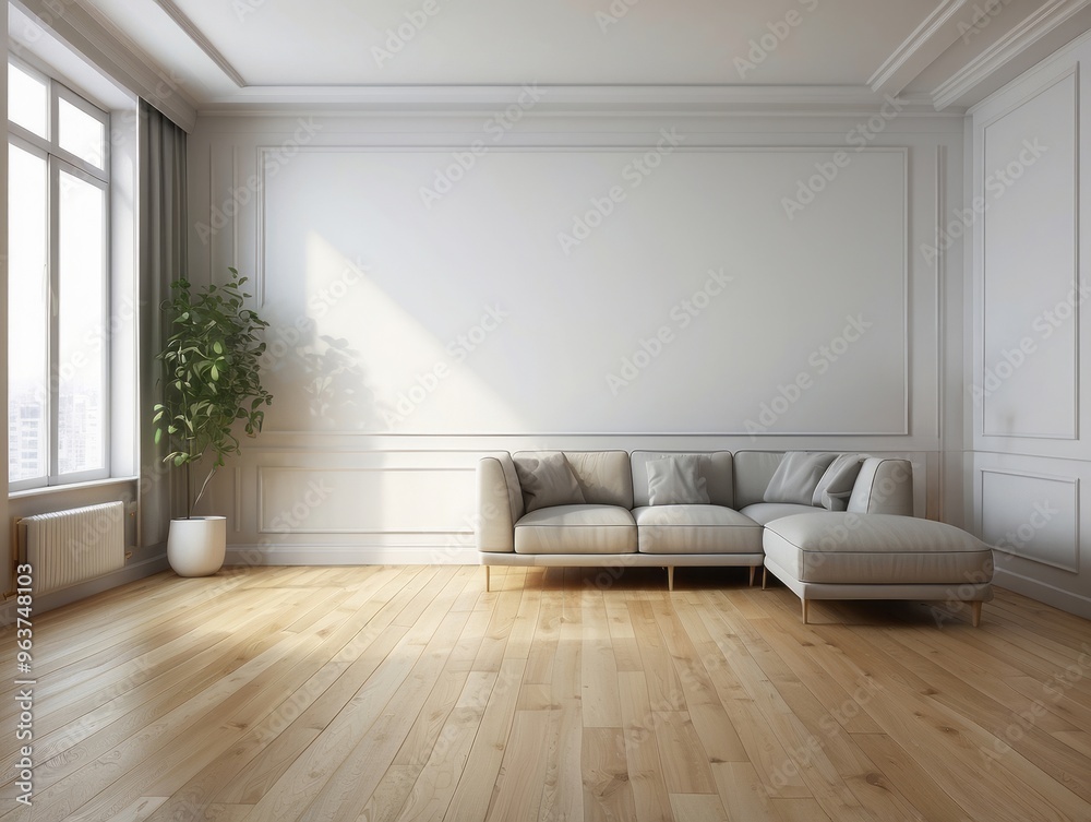 Modern Living Room with White Walls and a Sectional Sofa Modern Living Room with White Walls and a Sectional Sofa