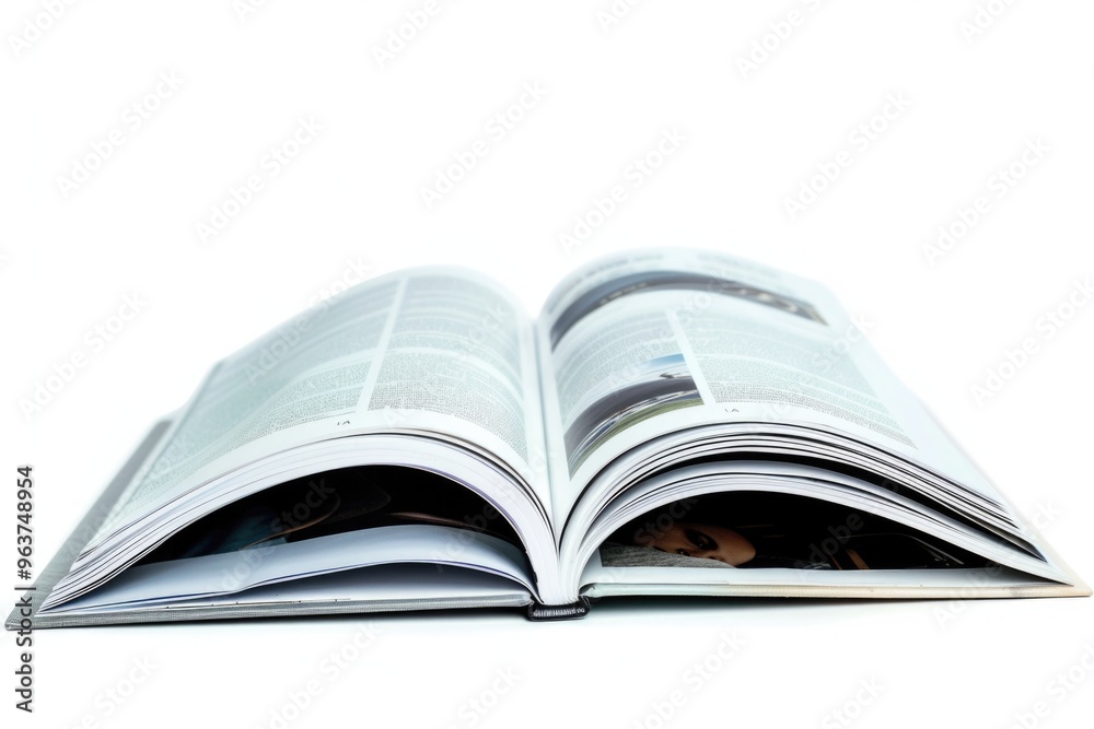 A person is reading from an open book placed on a clean and tidy white surface A person is reading from an open book placed on a clean and tidy white surface