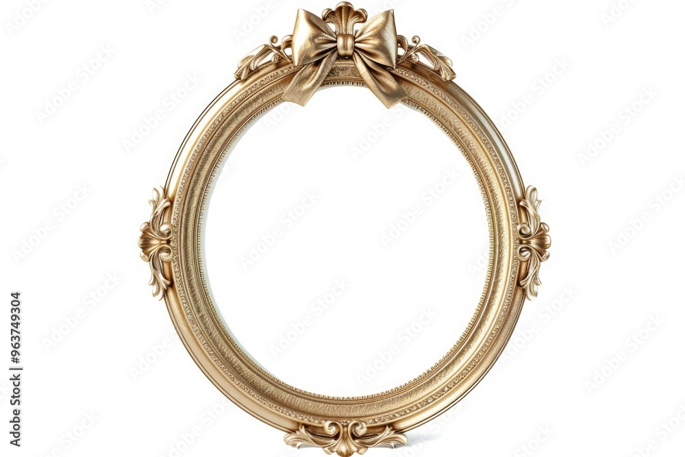 A decorative gold picture frame with a ribbon bow on the front A decorative gold picture frame with a ribbon bow on the front