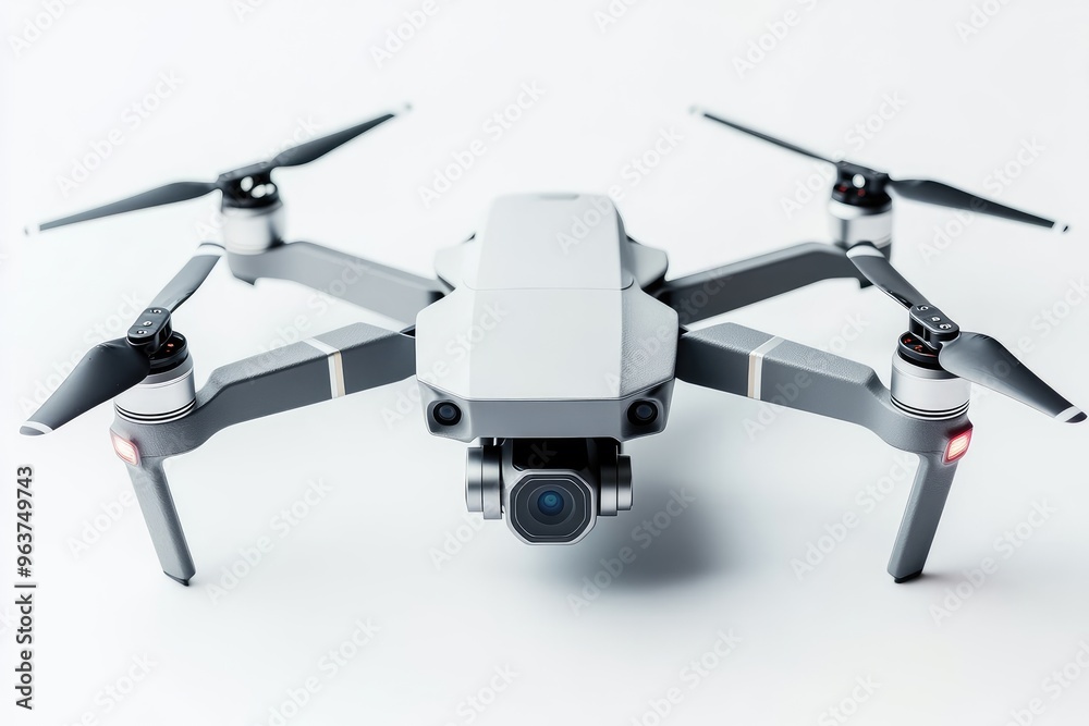 White Drone with Four Propellers and a Camera White Drone with Four Propellers and a Camera