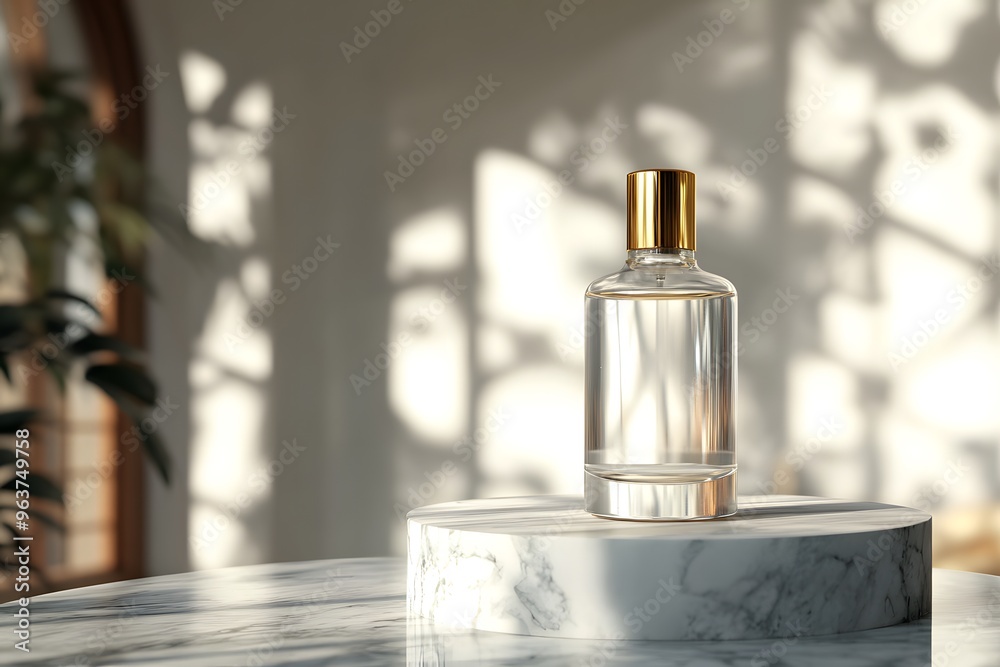 Perfume Bottle on Marble Platform Perfume Bottle on Marble Platform