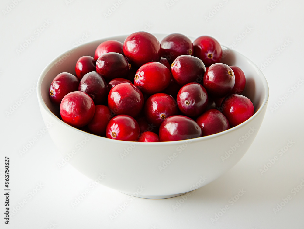 A bowl of fresh cranberries on a spotless white background. A bowl of fresh cranberries on a spotless white background.
