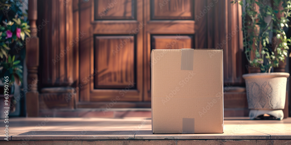 Fototapeta premium Package ready to be delivered outside a house's door