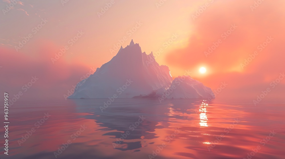 A serene iceberg at sunset, reflecting soft colors on calm waters, evoking tranquility and natural beauty. A serene iceberg at sunset, reflecting soft colors on calm waters, evoking tranquility and natural beauty.