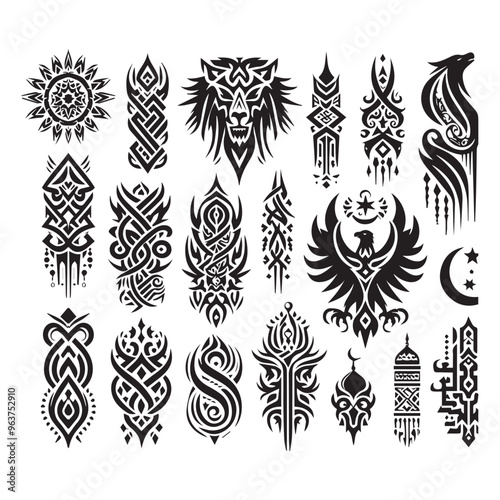Islamic Tattoos tribal designs bundle collection in a white background
