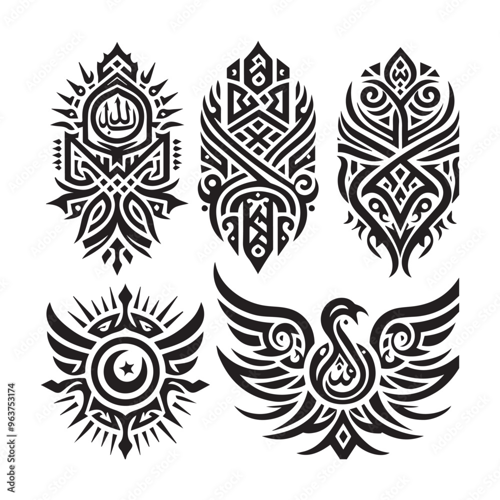 Islamic Tattoos tribal designs bundle collection in a white background
