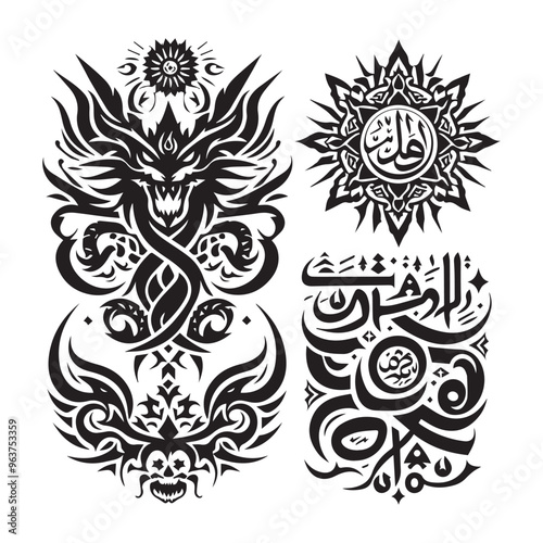 Islamic Tattoos tribal designs bundle collection in a white background

