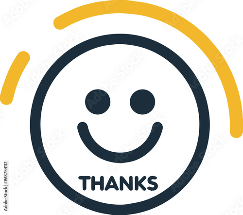 Smiley face emoticon icon with a thank you message