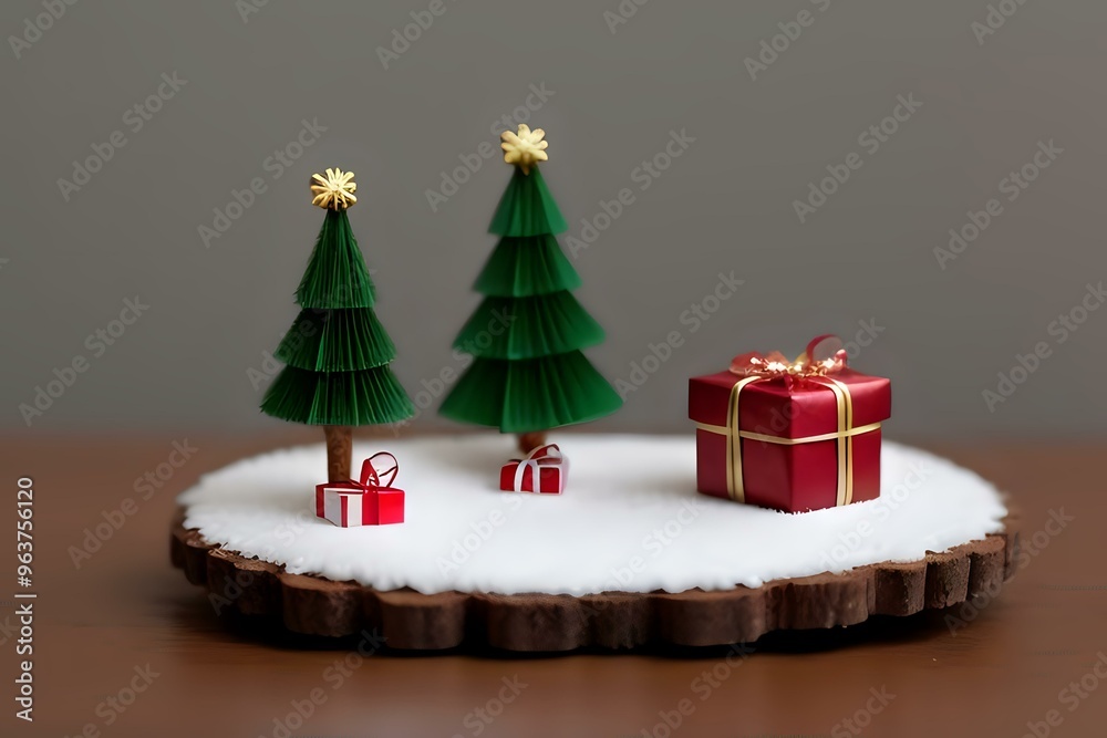 Small Christmas Tree with Presents on Top - Festive and Decorative Holiday Scene Small Christmas Tree with Presents on Top - Festive and Decorative Holiday Scene