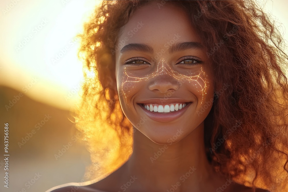 Neurocognitive system Cranial nerve Woman smiling under the golden sun her face glowing with joy capturing the essence of warmth and happiness in an outdoor setting Neurocognitive system Cranial nerve Woman smiling under the golden sun her face glowing with joy capturing the essence of warmth and happiness in an outdoor setting